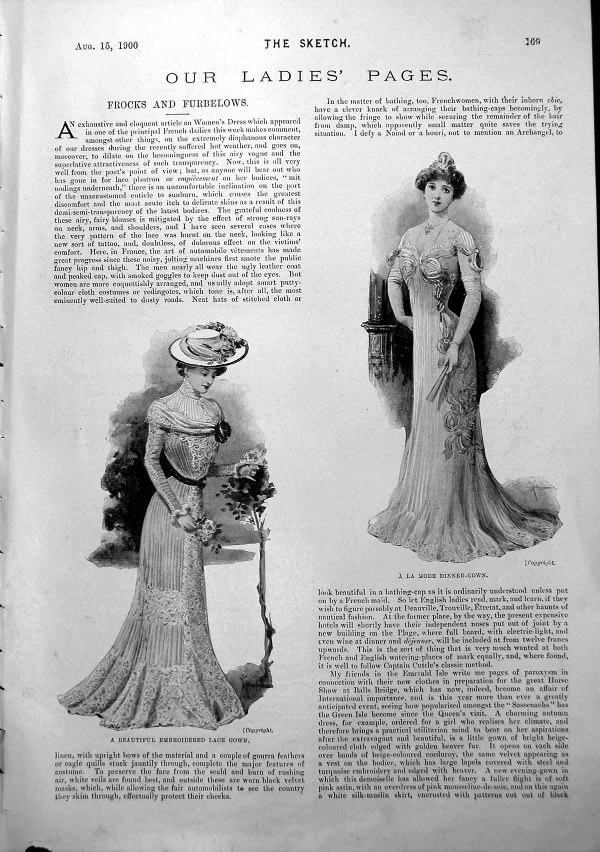 Antique Old Print Beautiful Embroidered Lace Gown A La Mode Dinner-Gown 1900