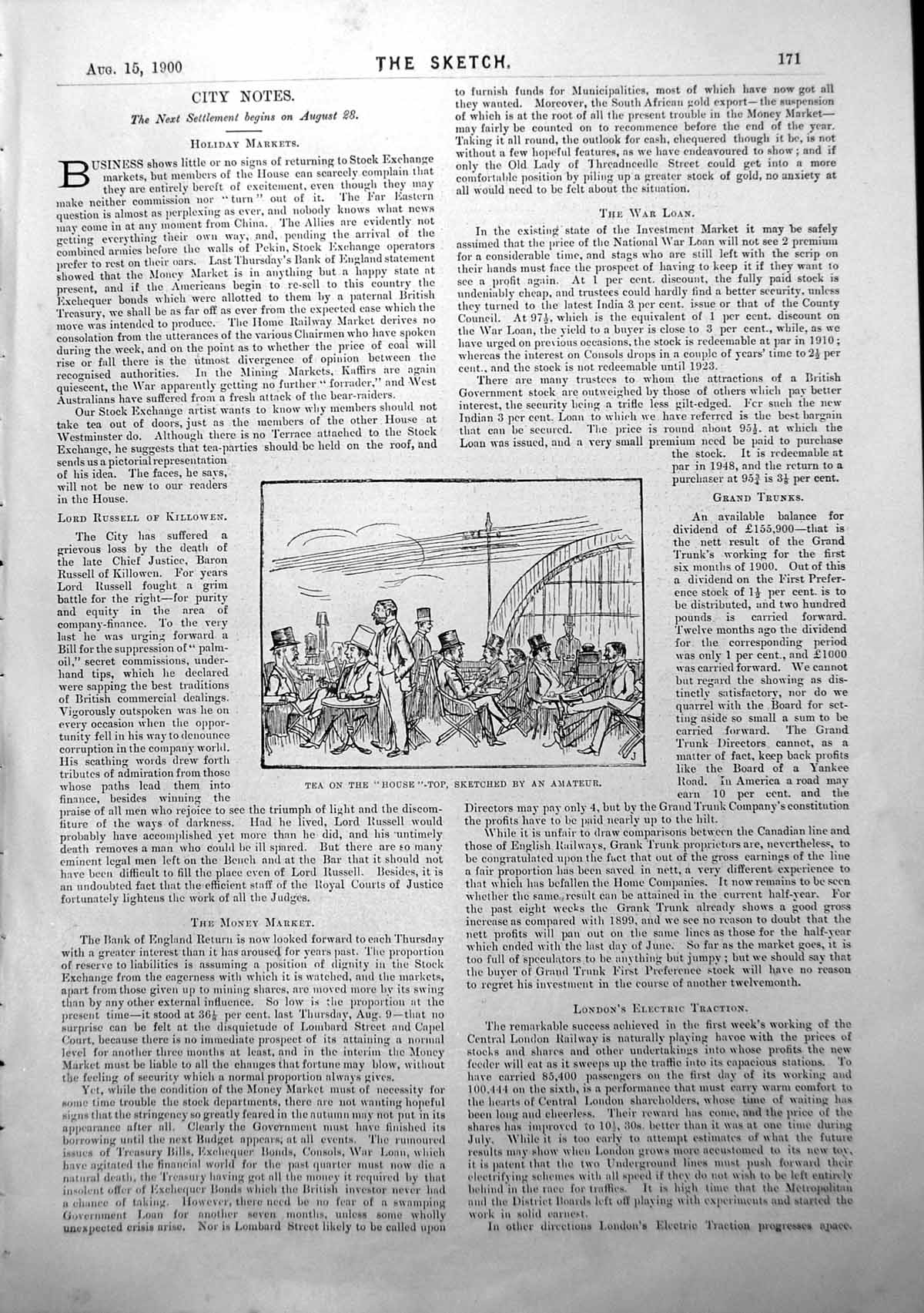 Original Old Antique Print Tea On The House Top Sketched By An Amateur 1900