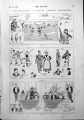 Antique Old Print Gay Boulogne Sketches Bathing Local Residents Evening 1900