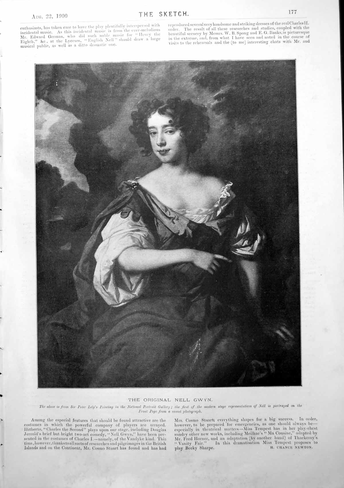 Original Old Antique Print The Nell Gwyne From Sir Peter Lely'S Painting 1900