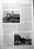 Antique Old Print Marlow Bridge Church Regatta Day Tom Browne Seaside 1900 20th