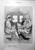 Antique Old Print Scottish Farmer Joining Train Asking For Match Has Own 1900