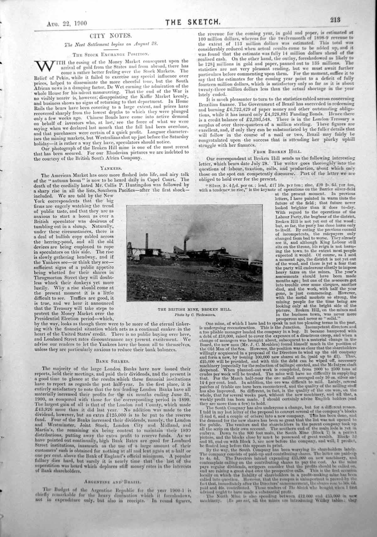 Antique Print British Mine Broken Hill Headgear Giraffe Camp Rhodesia 1900 20th