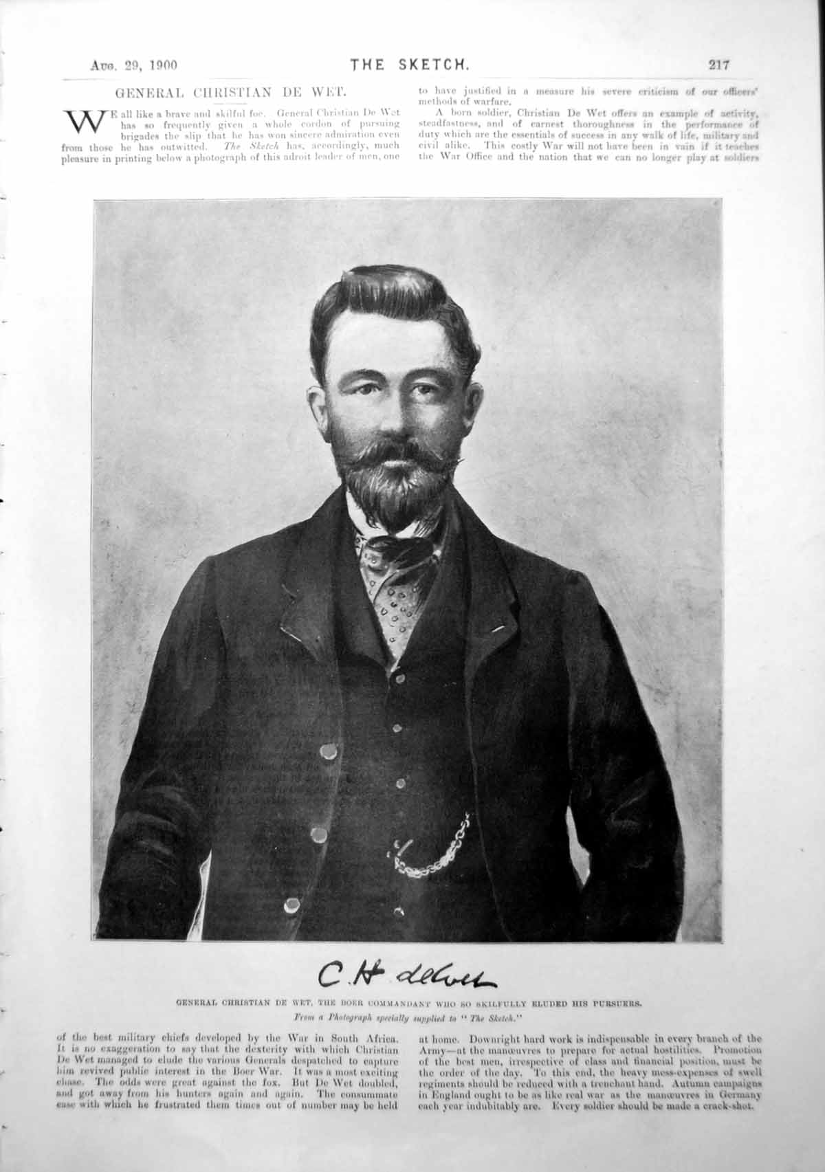 Original Old Antique Print General Christian De Wet Late Mr Quentin Twiss 1900