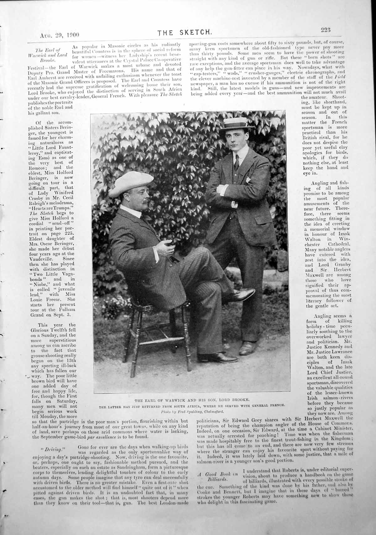 Original Old Antique Print Earl Warwick Son Lord Brooke Swan-Upping Thames 1900