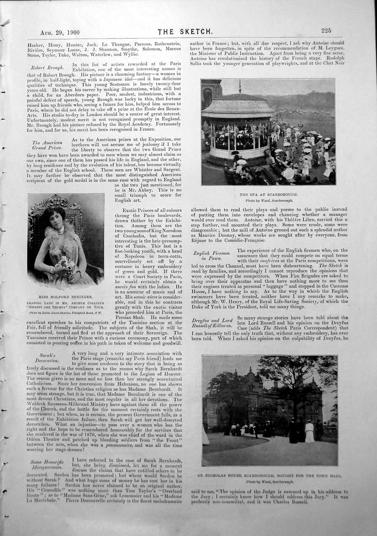 Antique Old Print Spa Scarborough Miss H Beringer R Valmer Drummer Dog 1900