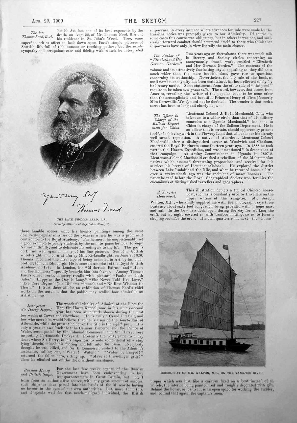Antique Print House-Boat Mr Walton Mp Yang-Tse River Tom Browne People 1900