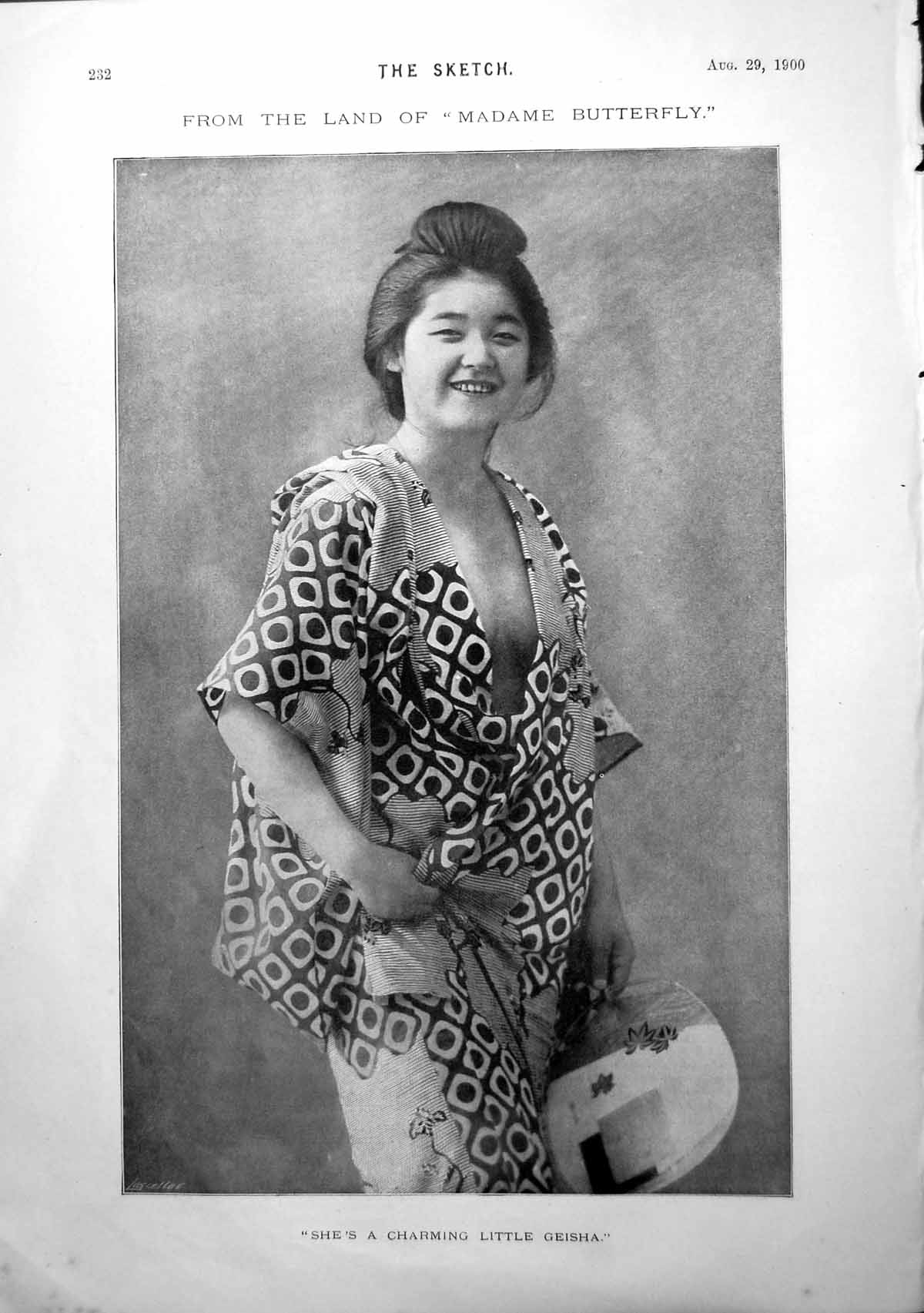 Antique Old Print From Land Madame Butterfly Geisha Admirals Portsmouth 1900