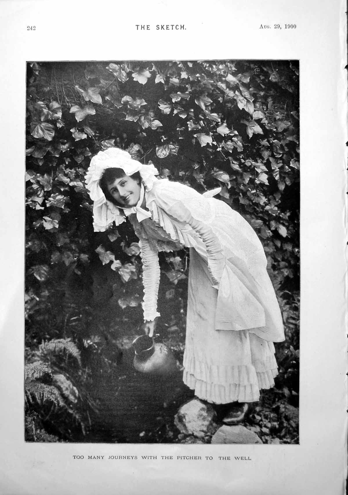 Old Antique Print Lady Pitcher Well Ivy View Homburg Across Gardens 1900 20th