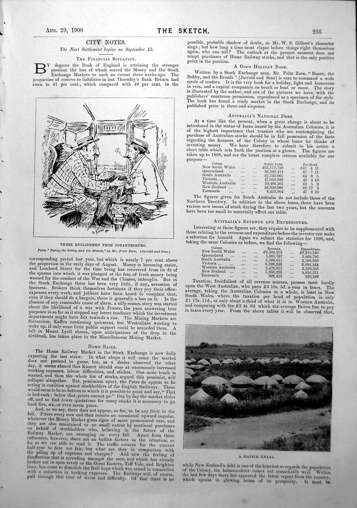 Old Antique Print Three Englishmen From Johannesburg A Kaffir Kraal 1900 20th
