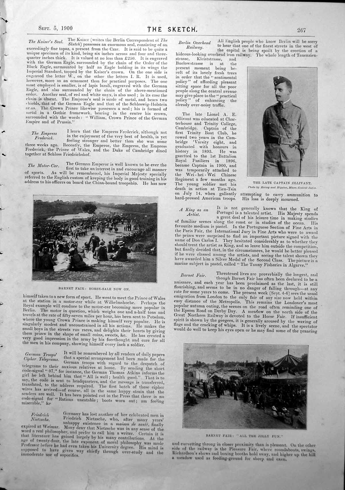 Antique Old Print Barnet Fair Horse Sale GCasket Lieut Ashmead-Bartlett 1900