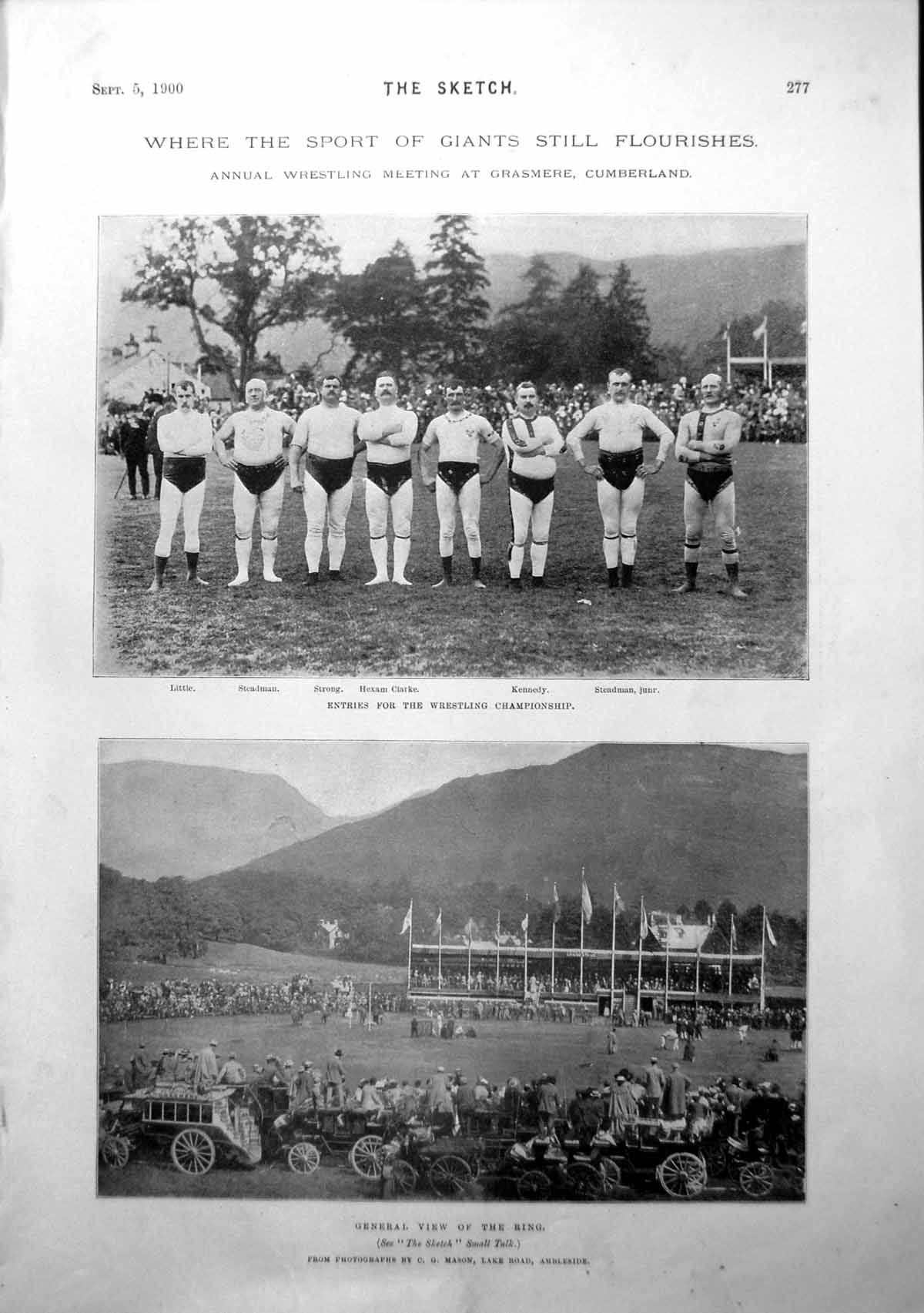Old Print Grasmere Wrestling Competitors Ladies Beach Roasting Hour 1900 20th