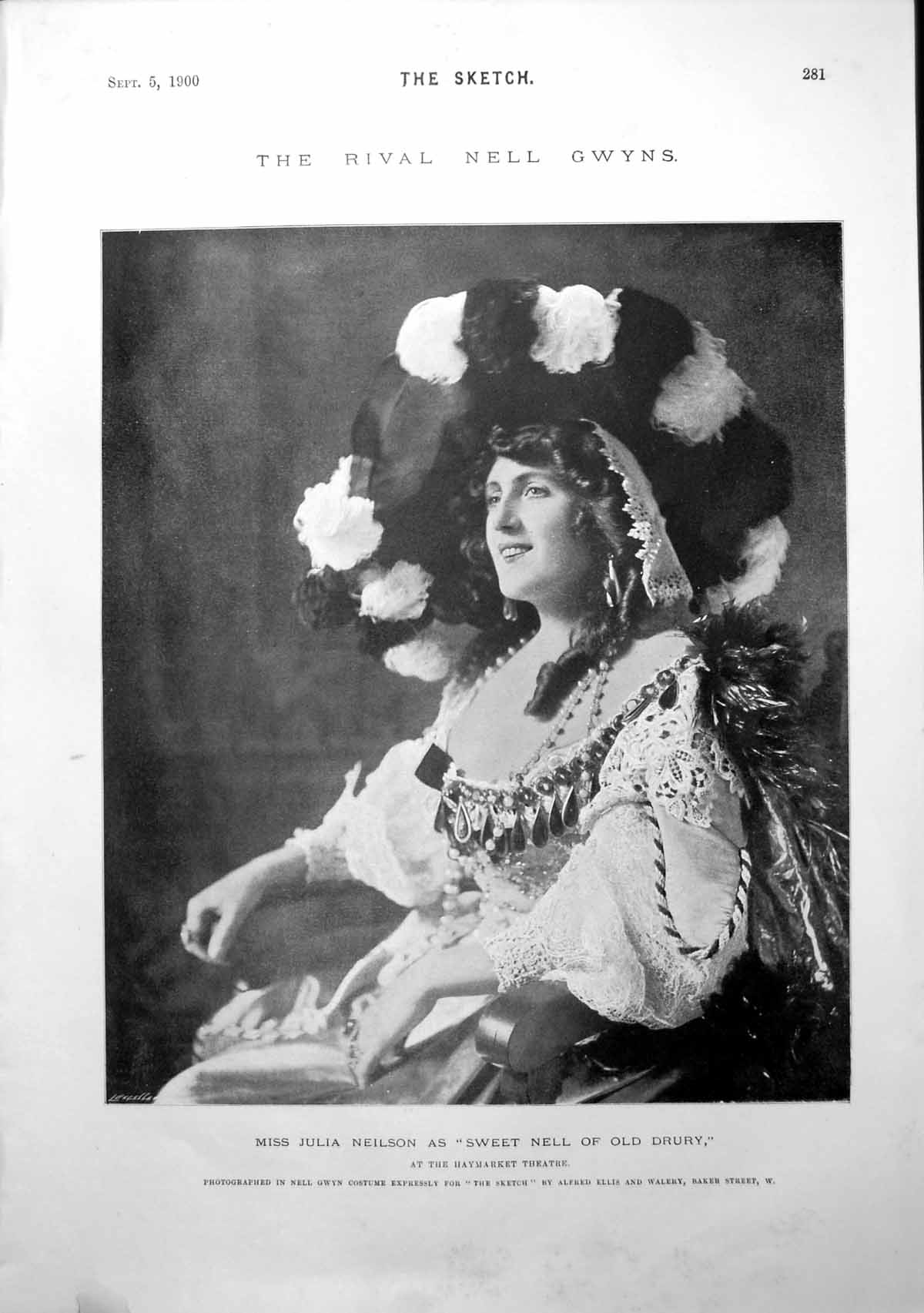 Original Old Antique Print Miss Julia Neilson As Sweet Nell Drury 1900 20th