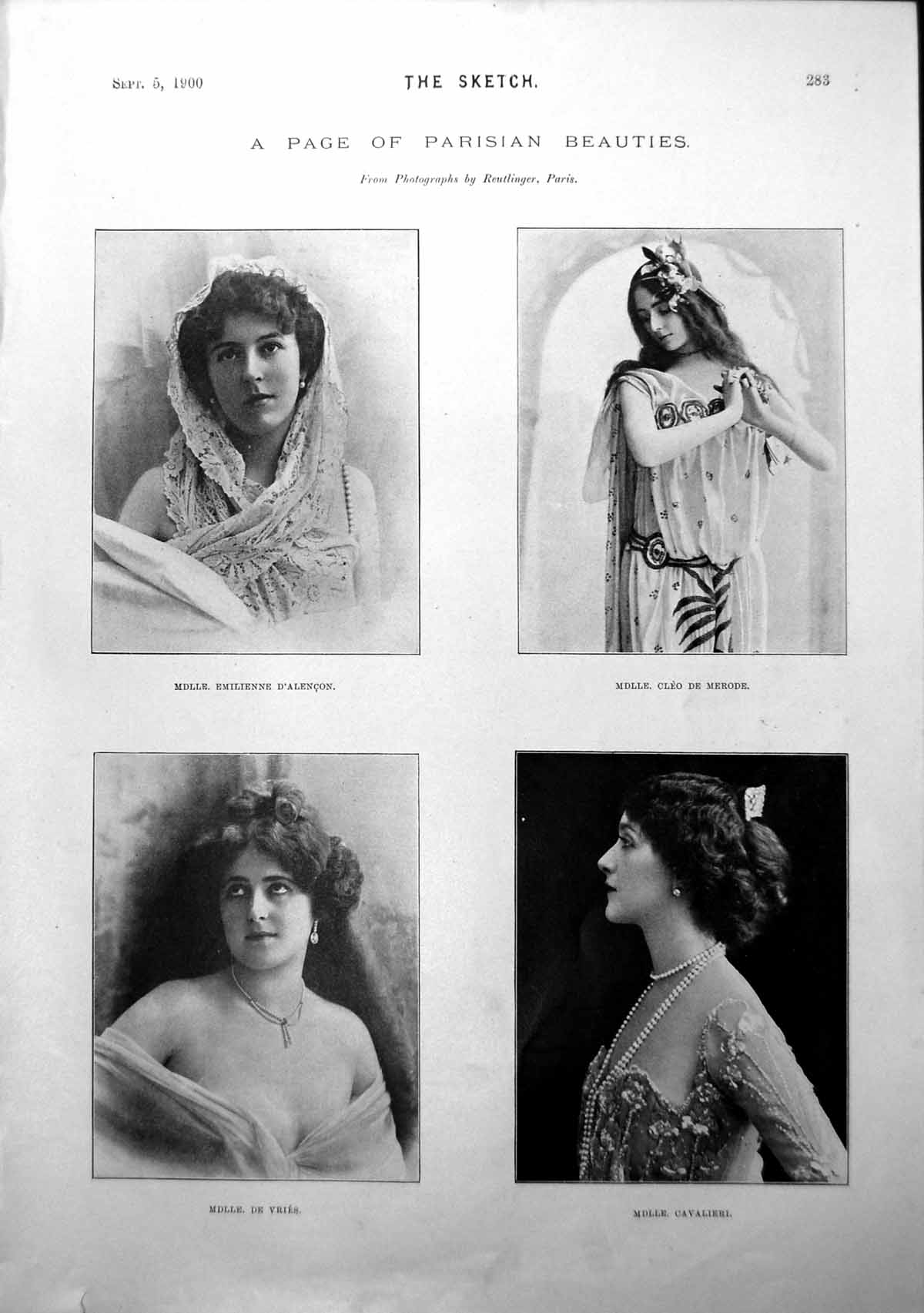 Old Print Parisian Beauties E D'Alencon C De Merode Dieppe Sketches 1900 20th