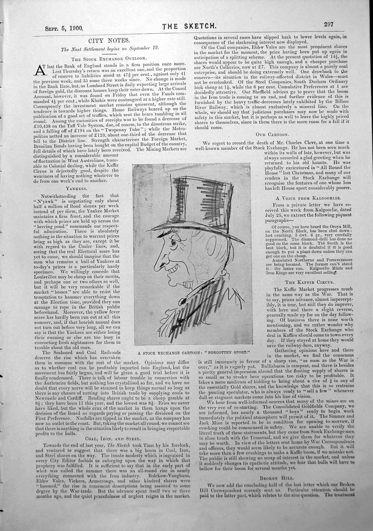 Original Old Antique Print A Stock Exchange Cartoon ?Forgotten Sport? 1900 20th
