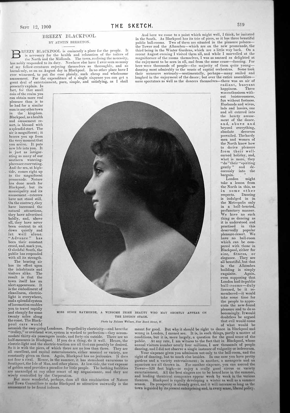 Antique Old Print Miss Susie Raymonde Irish Chelsea Pensioner Hospital 1900
