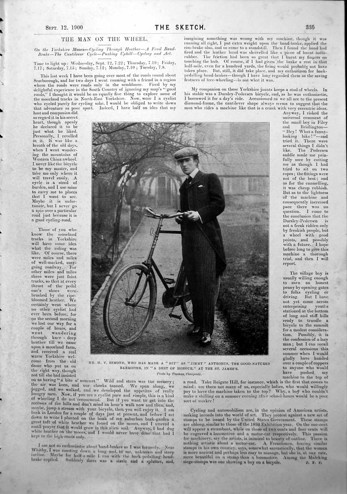 Antique Old Print Mr Hv Esmond Bicycle Autumn Salmon Tay Colonial Sier 1900