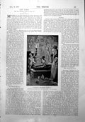 Antique Old Print Mummy Wakes Up Man Bearing Torch Flames Coffin S Wood 1900