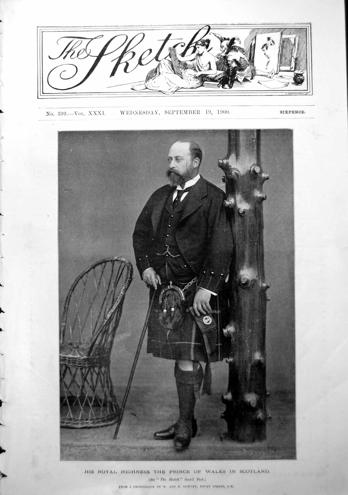Antique Print His Royal Highness The Prince Wales In Scotland In Kilt 1900 20th