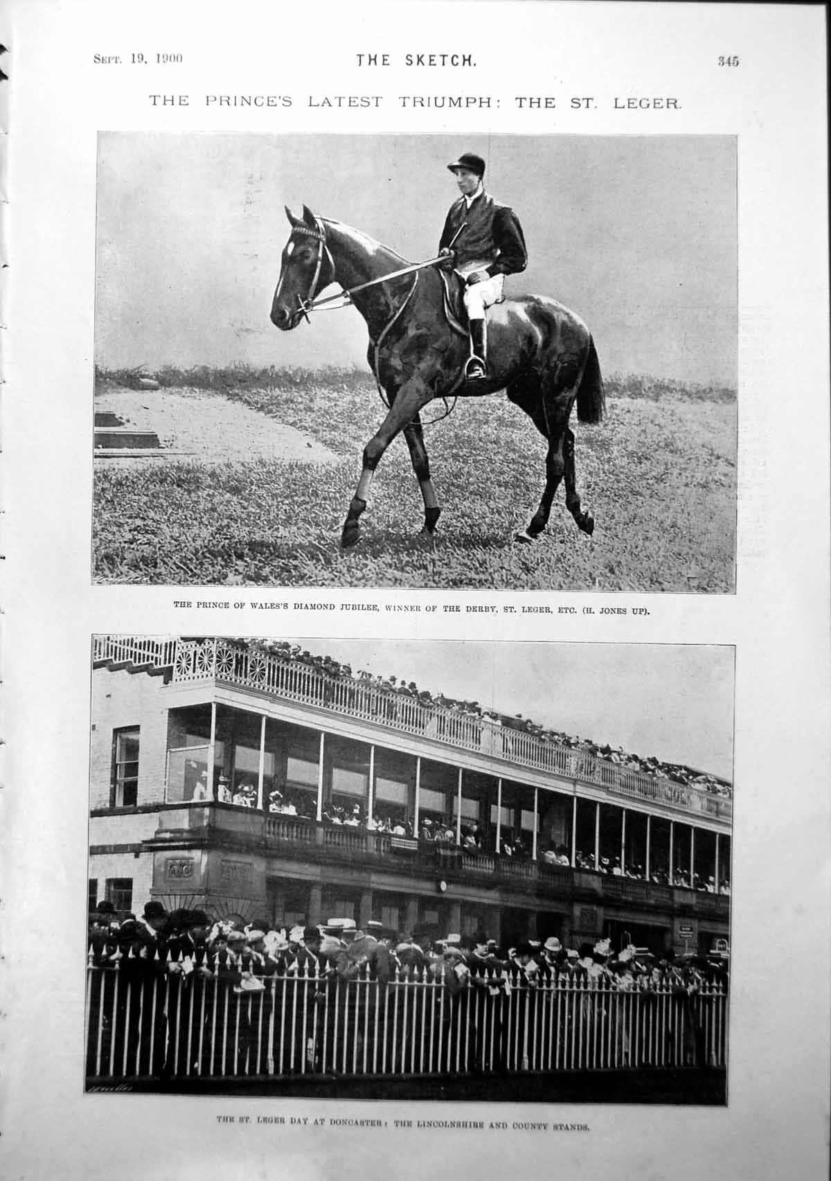 Old Print Diamond Jubilee Winner St Leger Day Doncaster County Stand 1900 20th