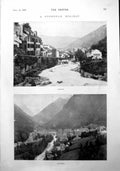 Old Antique Print Pyrenean Holiday Bareges Cauterets Nell Gwyn Comic 1900 20th