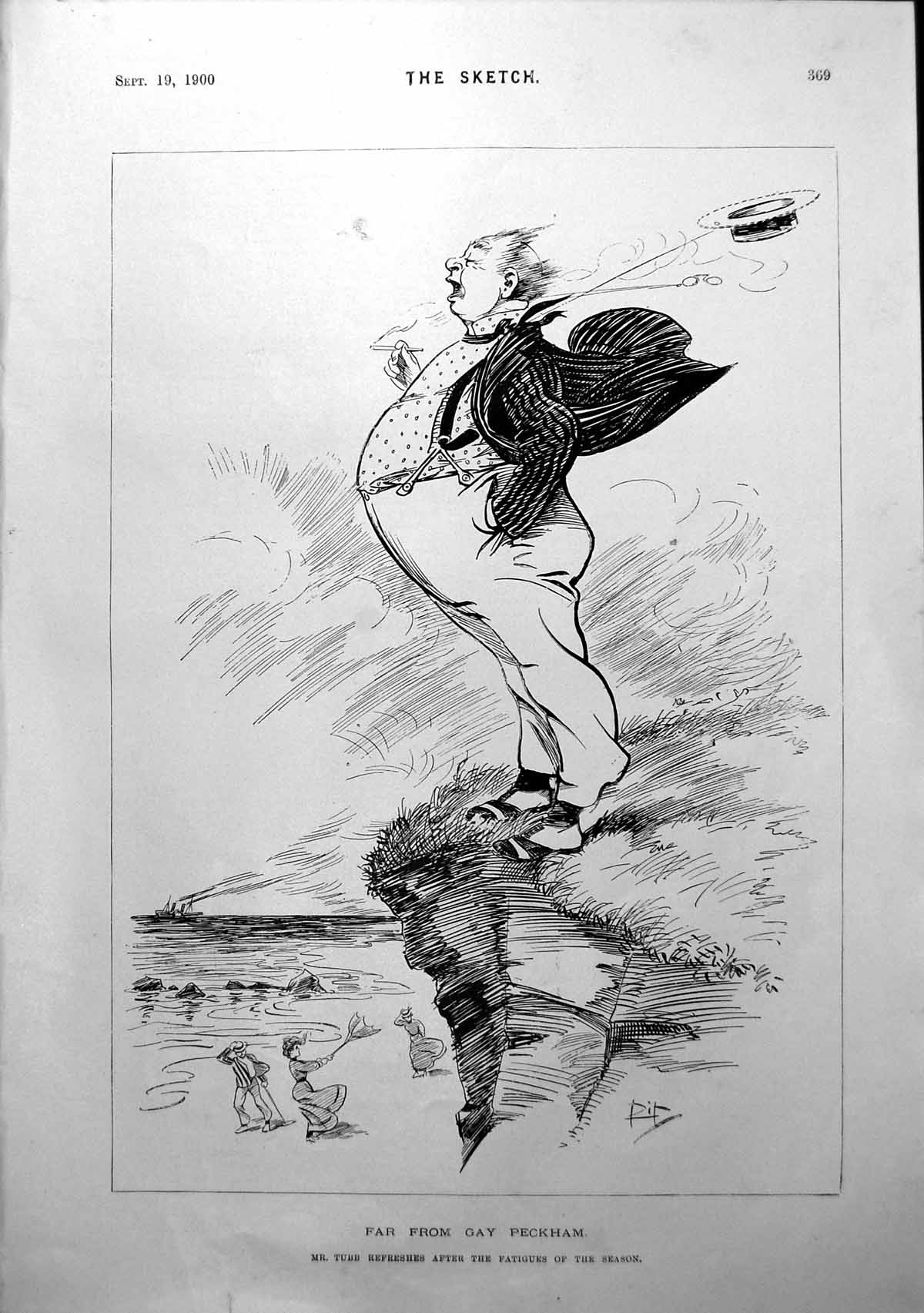 Antique Print Mr Tubb Refreshes After The Fatigues Season Man Clifftop 1900