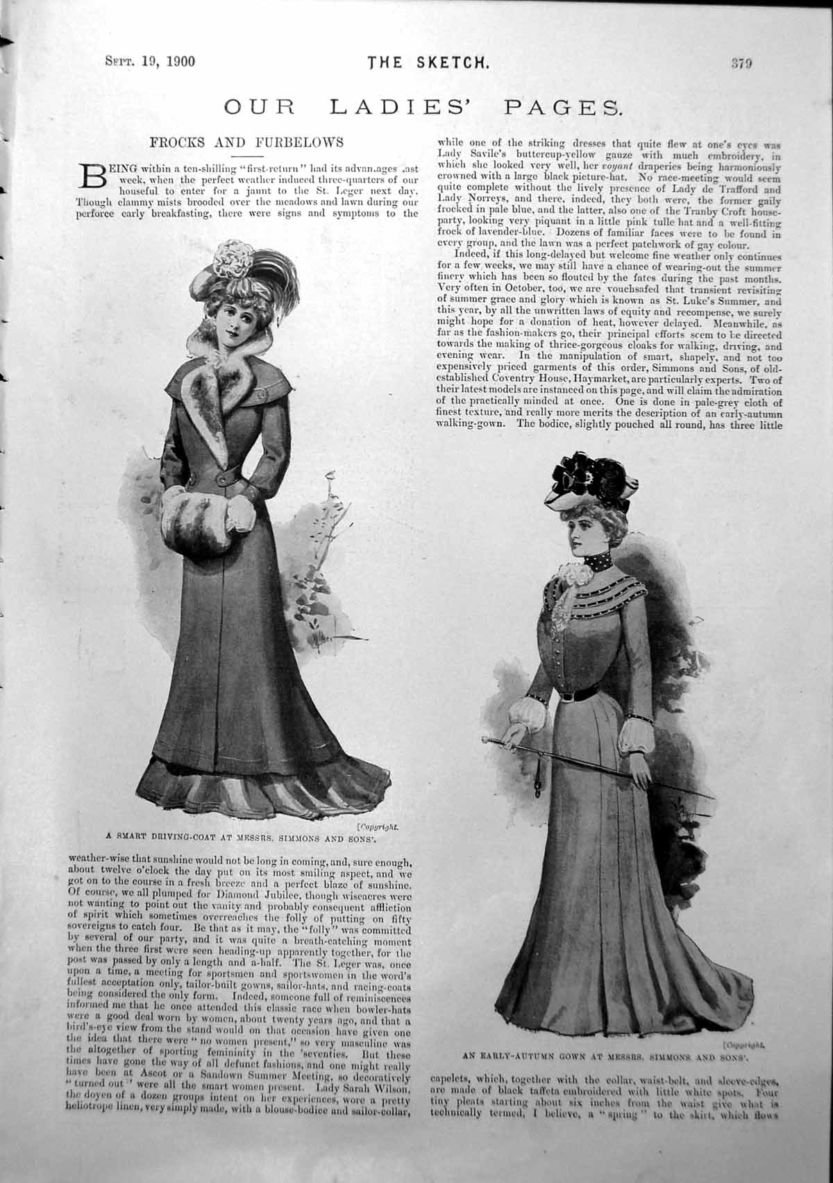 Antique Old Print Ladies Page Driving Coat Autumn Gown Walking-Costume 1900
