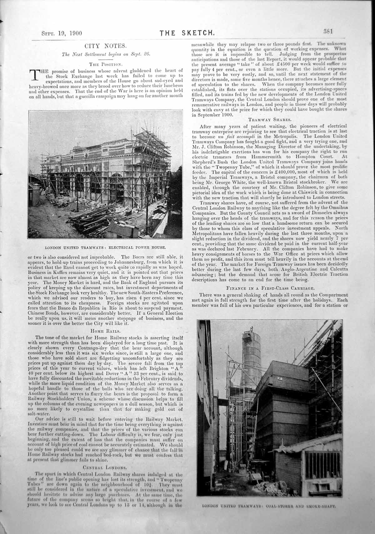 Old Print London United Tramways Electrical Power House Smoke Shaft 1900 20th