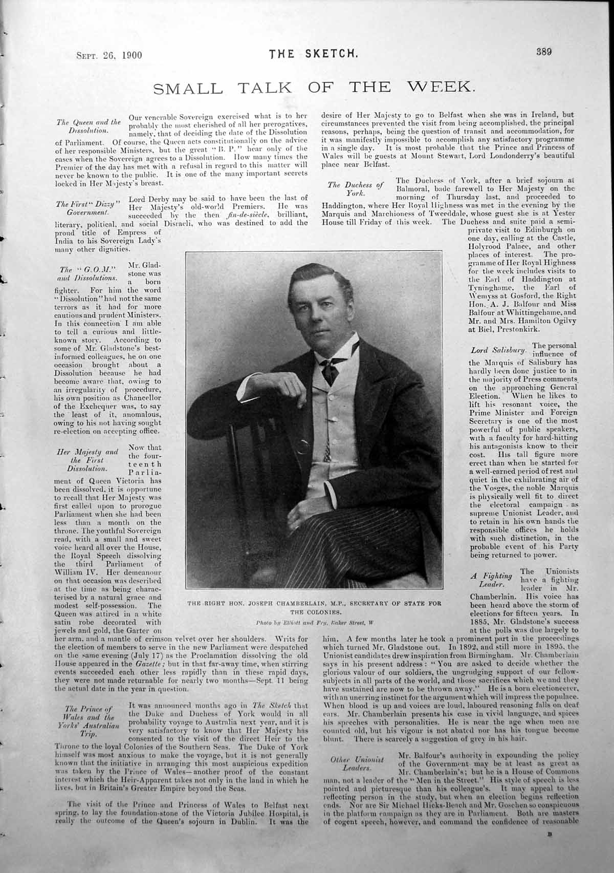 Antique Old Print Joseph Chamberlain Mp Sec State Colonies H Gladstone 1900