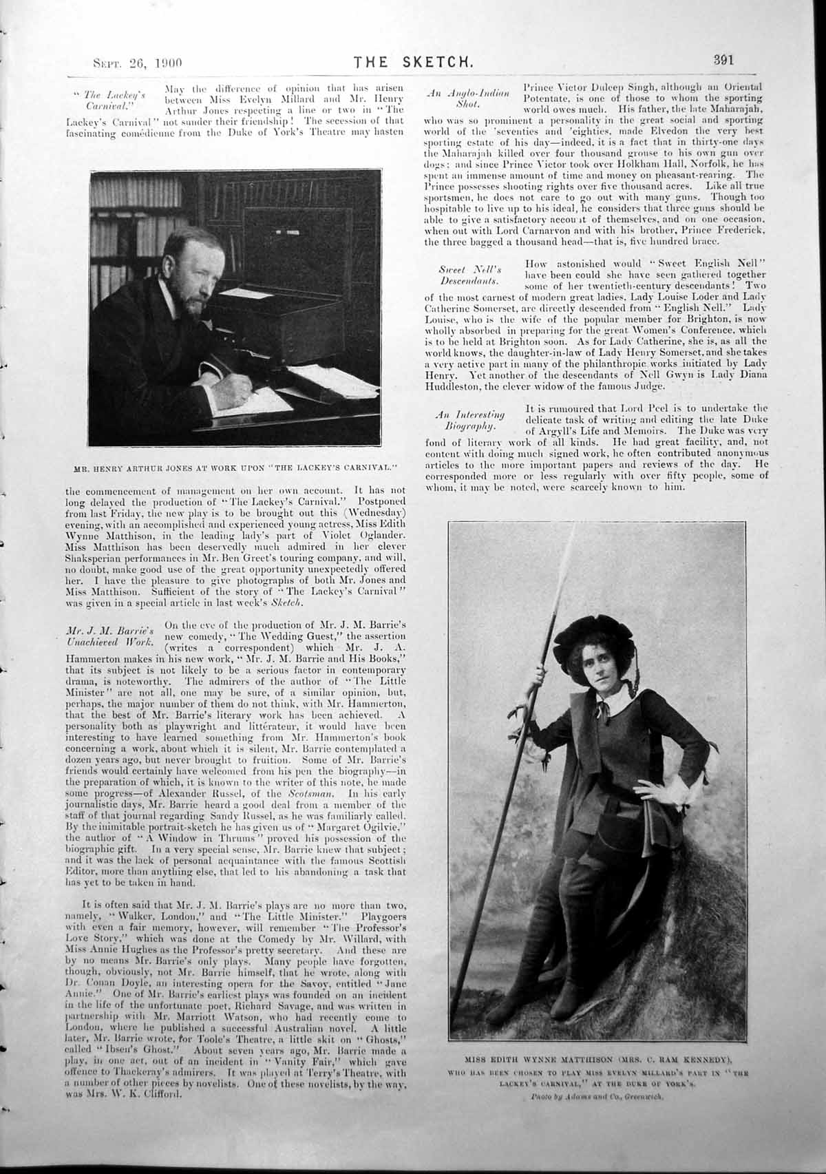 Original Old Antique Print Ha Jones Miss Edith Wynne General Mrs Delarey 1900