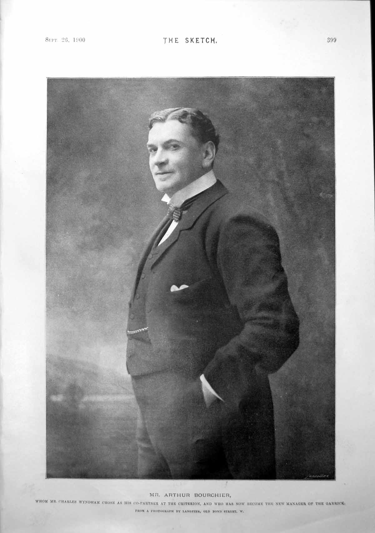 Original Old Antique Print Mr Arthur Bourchier New Manager Garrick 1900 20th