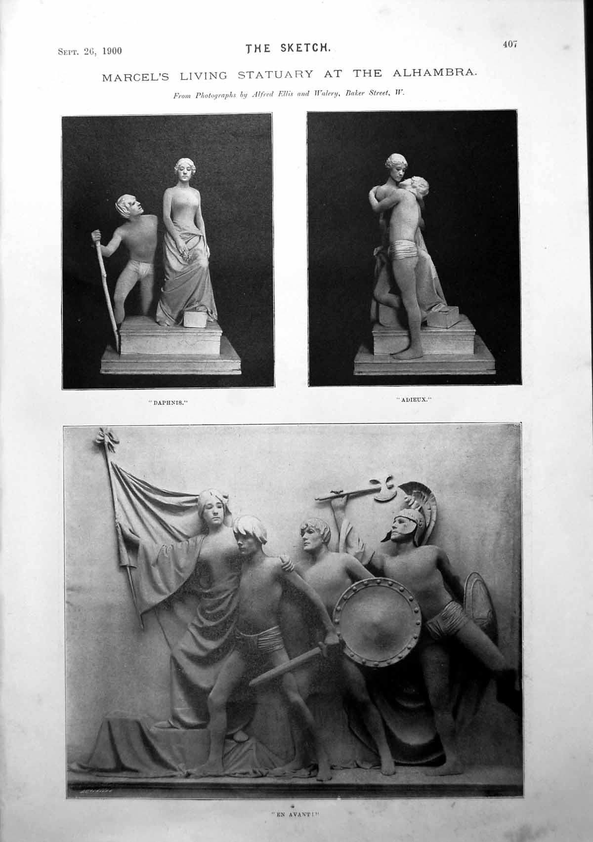 Antique Old Print Marcel Living Statuary Alhambra Principals Price Peace 1900