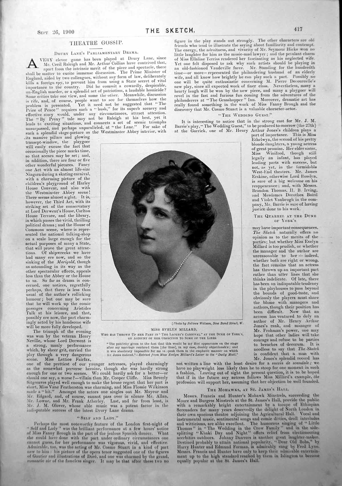 Original Old Antique Print Miss Evelyn Millard Marion Terry Mr Tb Thalberg 1900