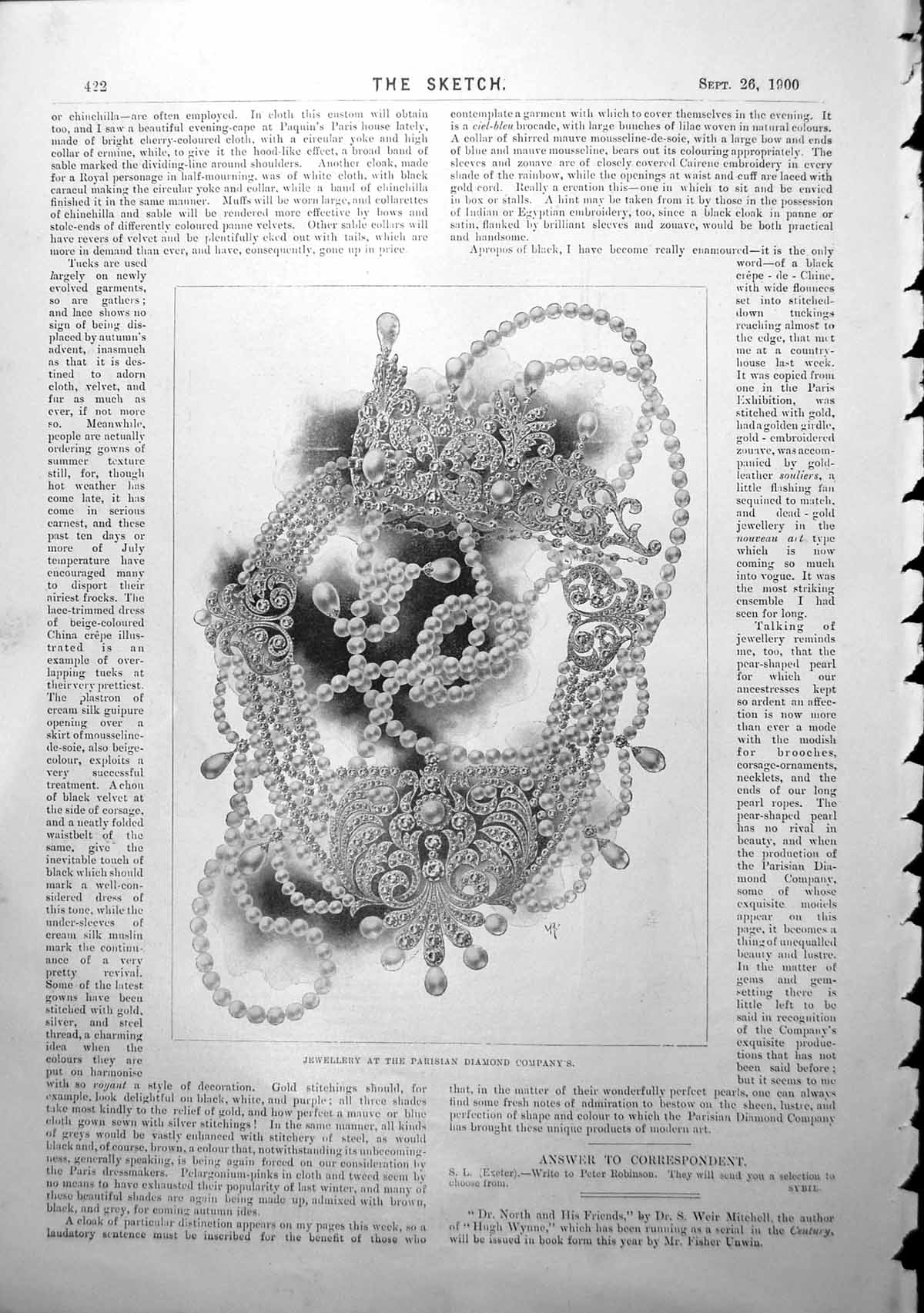 Antique Old Print Jewellery Parisian Diamond Co. Lace Trimmed Gown Opera 1900