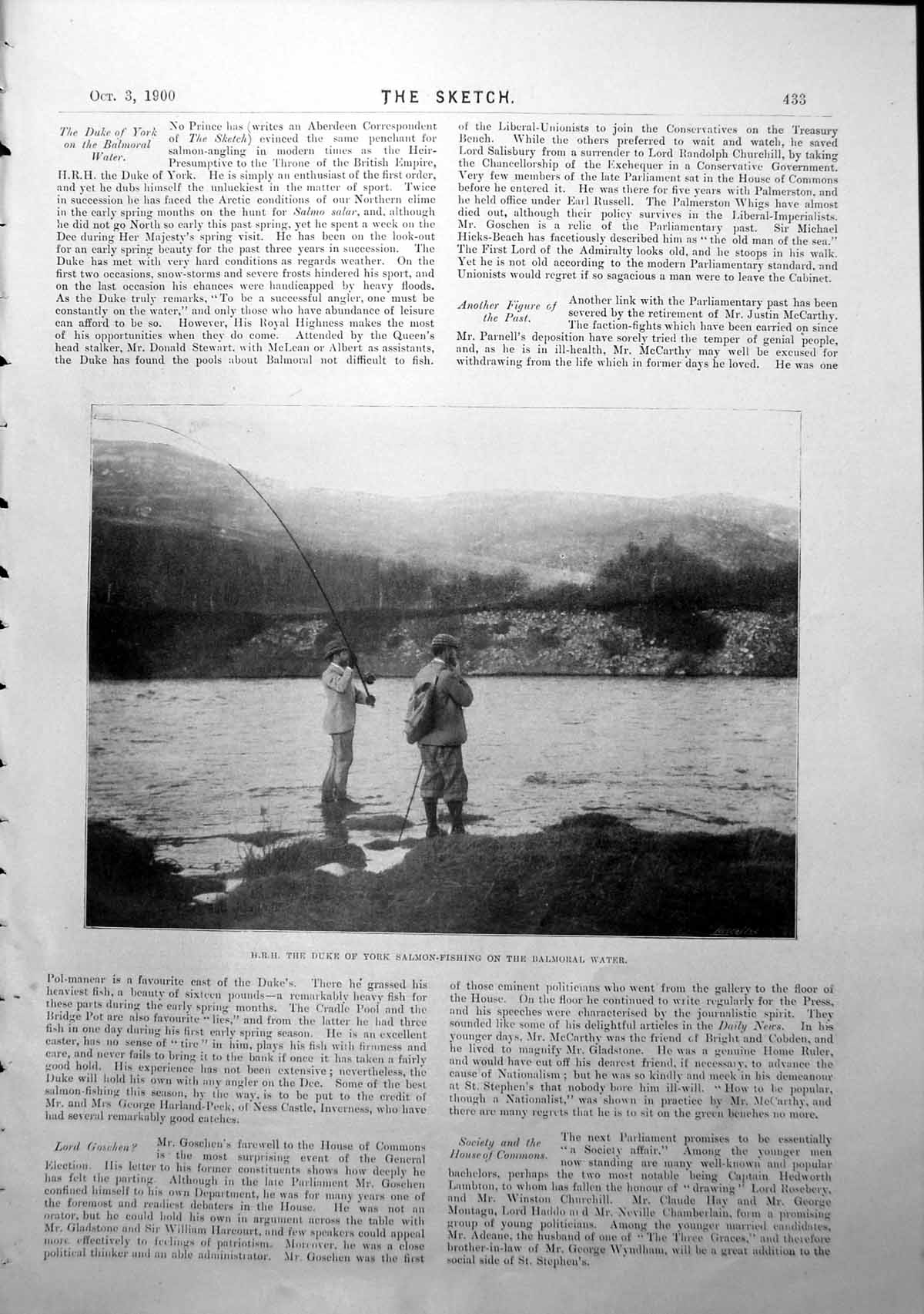 Old Print Hrh Duke York Salmon Fishing Balmoral Dissolve Parliament 1900 20th