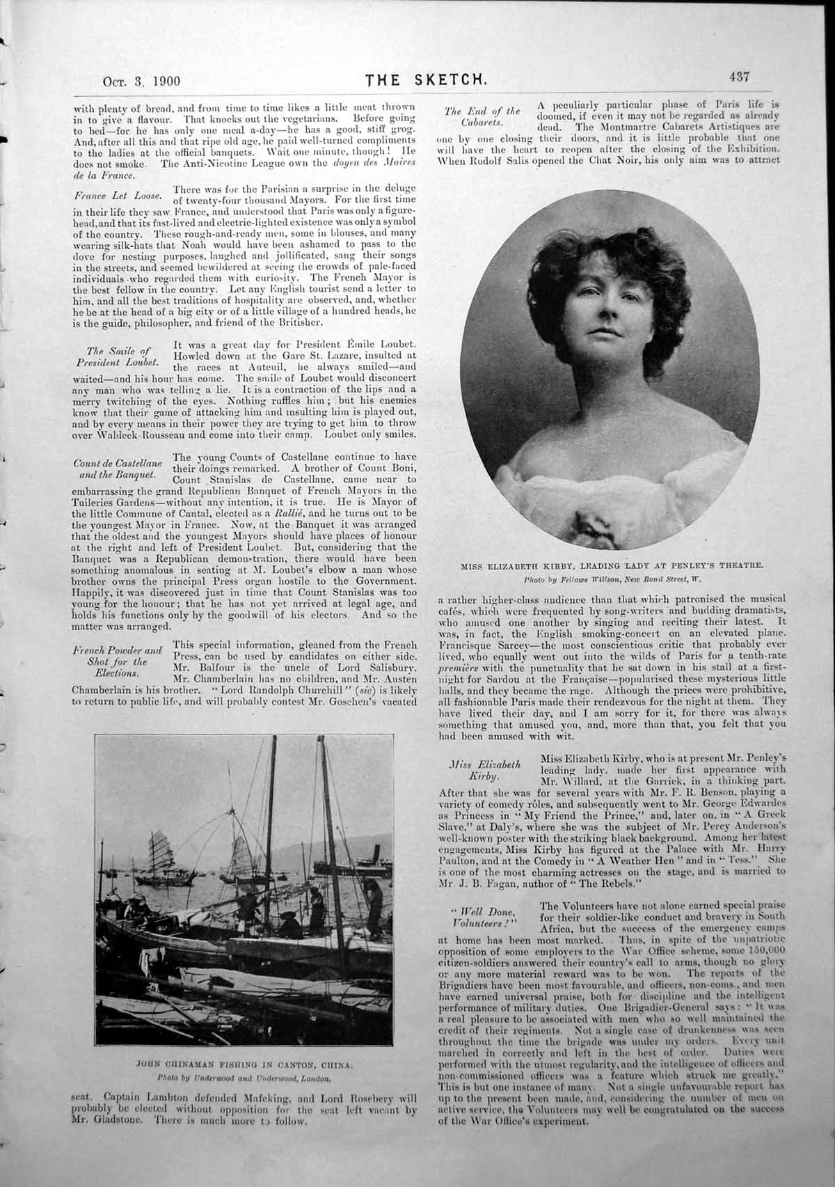 Antique Old Print Miss E Kirby Chinese Fishing Thomas Drawings People 1900 20th