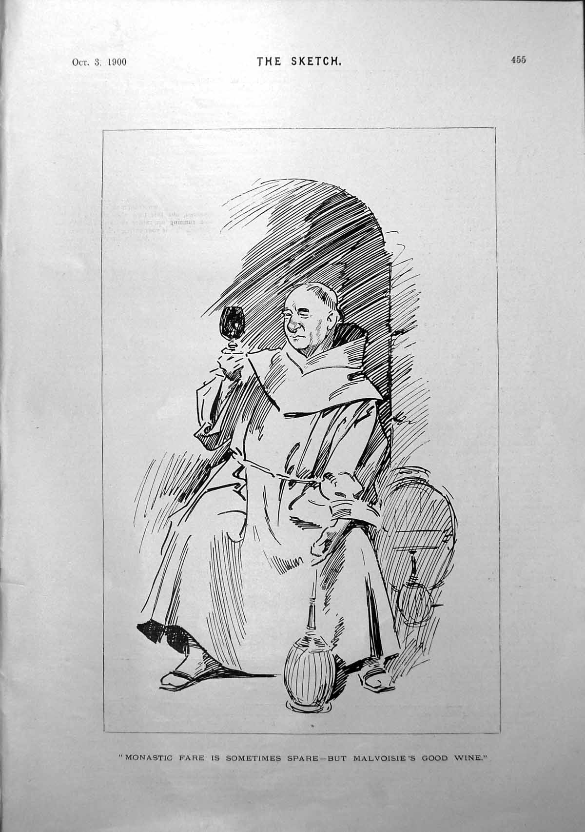 Antique Old Print Monk Glass Wine Malvoisie'S Sword Honour Rg Kekewich 1900
