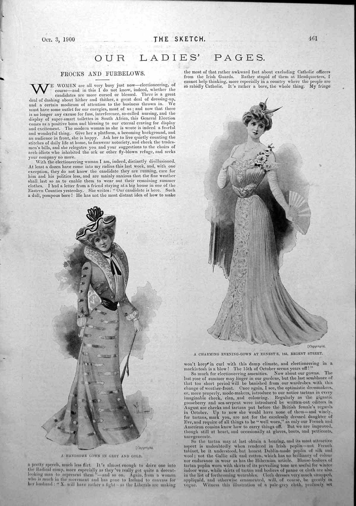 Antique Print Ladies Page Handsome Gown Evening-Gown Design Braid Lace 1900