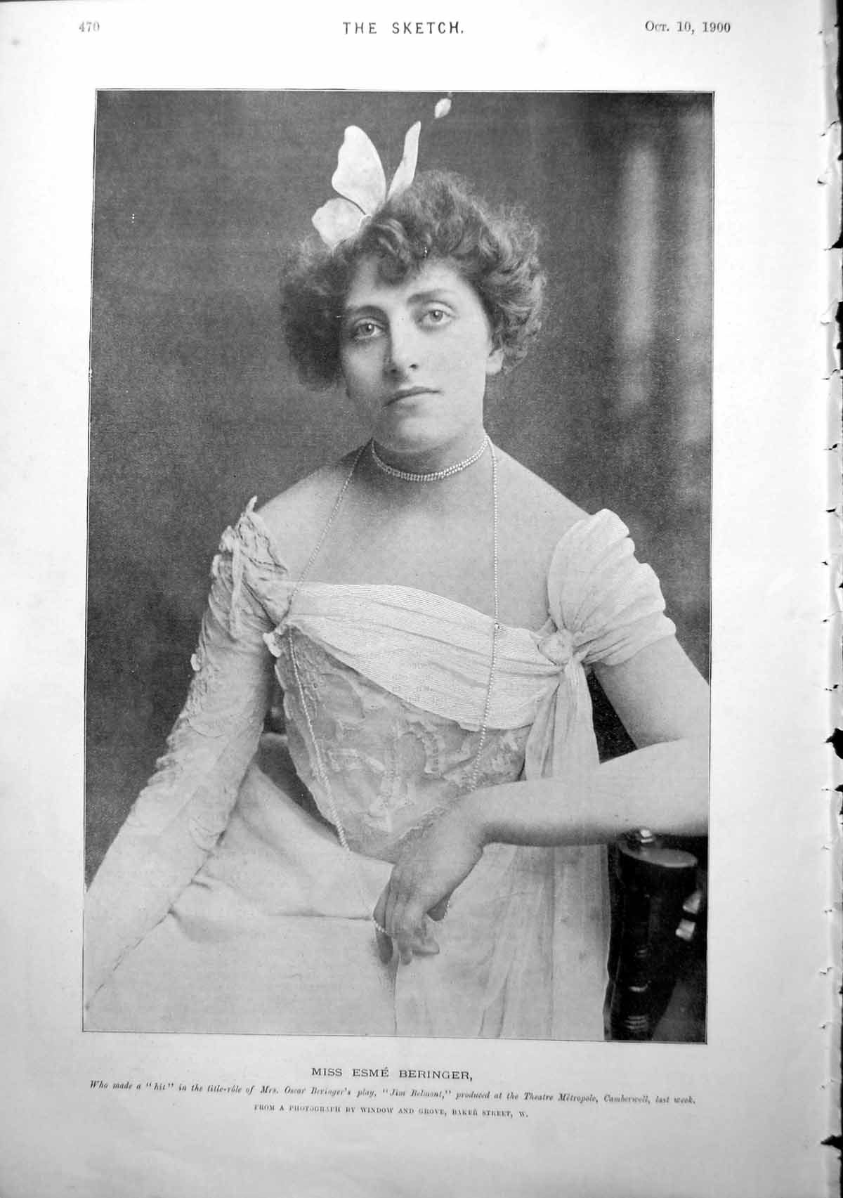 Original Old Antique Print Miss Esme Beringer Actress 1900 20th