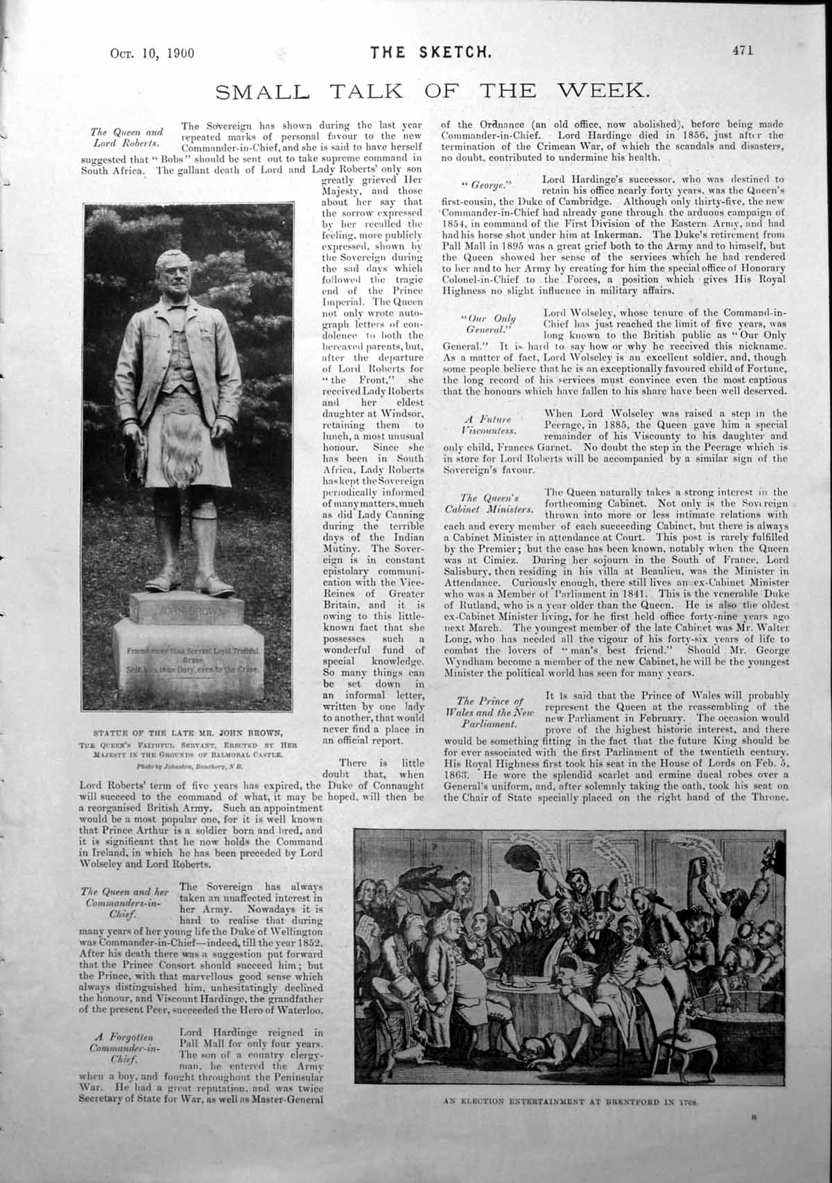Antique Old Print Statue John Brown Winston Churchill Mp ham Caricature 1900