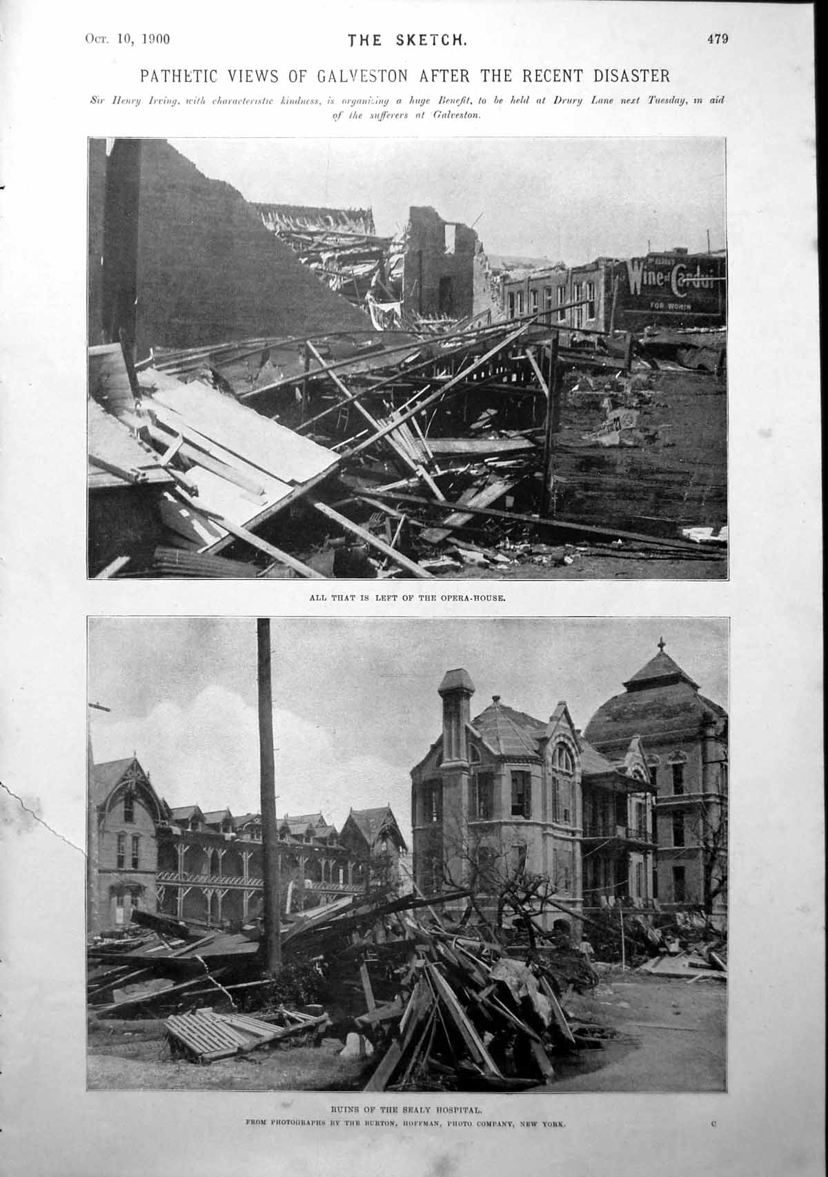 Old Antique Print Galveston After Recent Disaster Mr George Wyndham 1900 20th