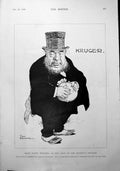 Original Old Antique Print Tom Browne Caricature Return GKruger Man Fall 1900