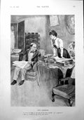 Antique Print New Honours Gentleman Lady In Study Armchair Table Books 1900