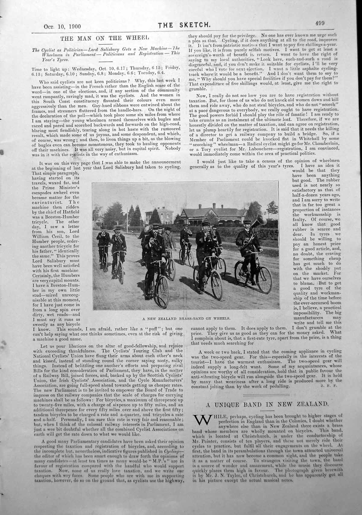 Antique Print New Zealand Brass Band On Wheels Cycling American Consul 1900