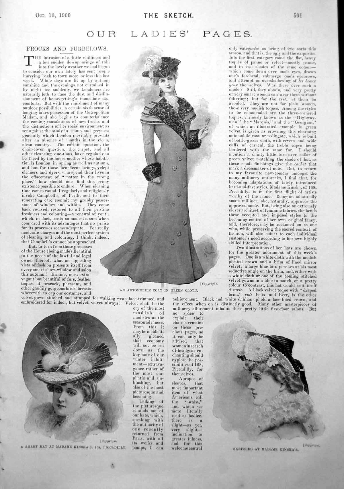 Antique Old Print Ladies Page Automobile Coat Smart Hat Prince'S Plate 1900
