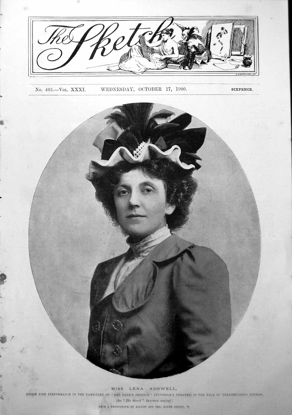Original Old Antique Print Miss Lena Ashwell Actress Frontispiece Portrait 1900
