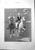 Old Antique Print Tom Browne Cartoon Two Horses And Riders On Sands 1900 20th