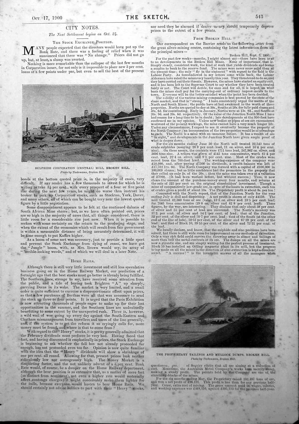 Antique Print Sulphide Corporation Broken Hill Tailings Mullock Dumps 1900 20th