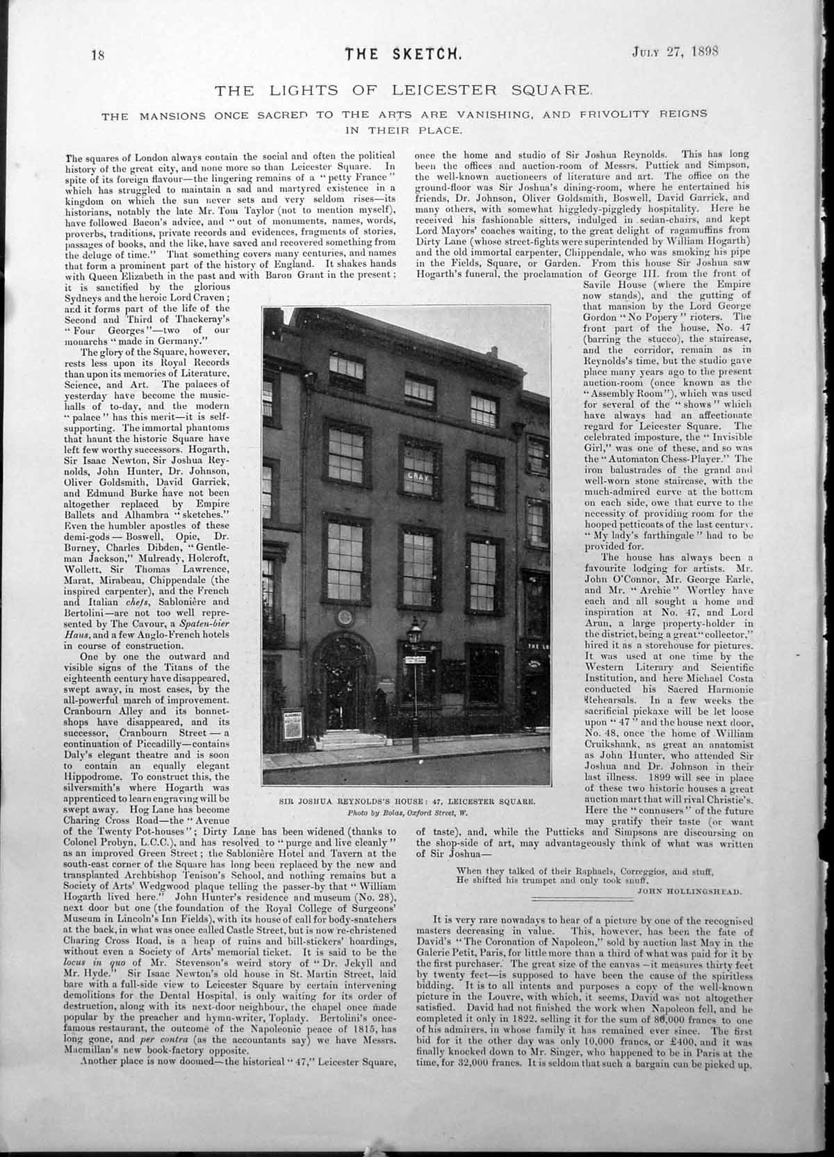 Old Print Sir Joshua Reyns House 47 Leicester Sq Jug Mudford Yeomanry 18