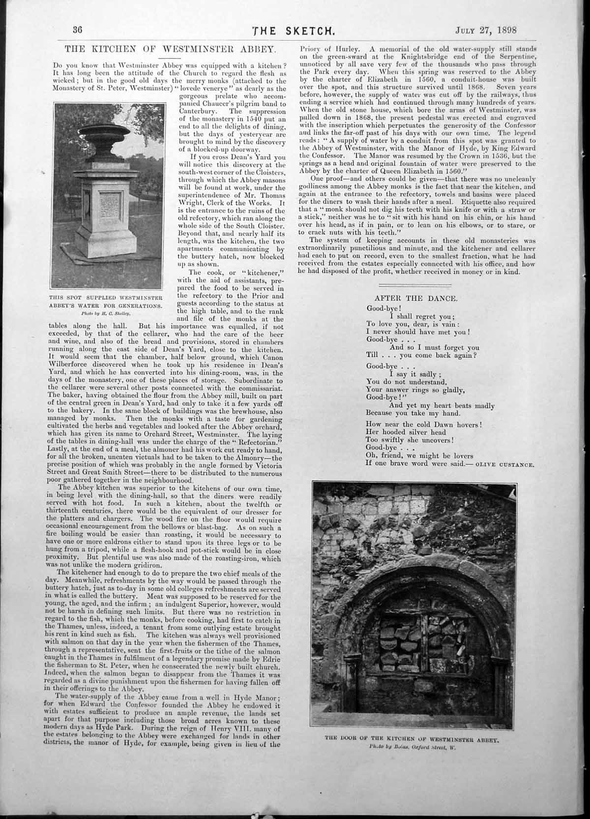 Old Print Door Kitchen Westminster Abbey Water Supply Maurice Sasse 1898 19th